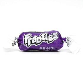 Tootsie Roll Frooties grape candy close-up on purple wrapper, ideal for Halloween.