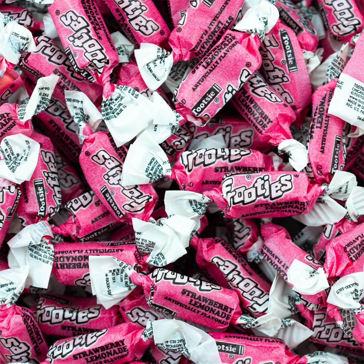 Tootsie Roll Frooties Strawberry Lemonade bag back showing ingredients and USA-made quality.