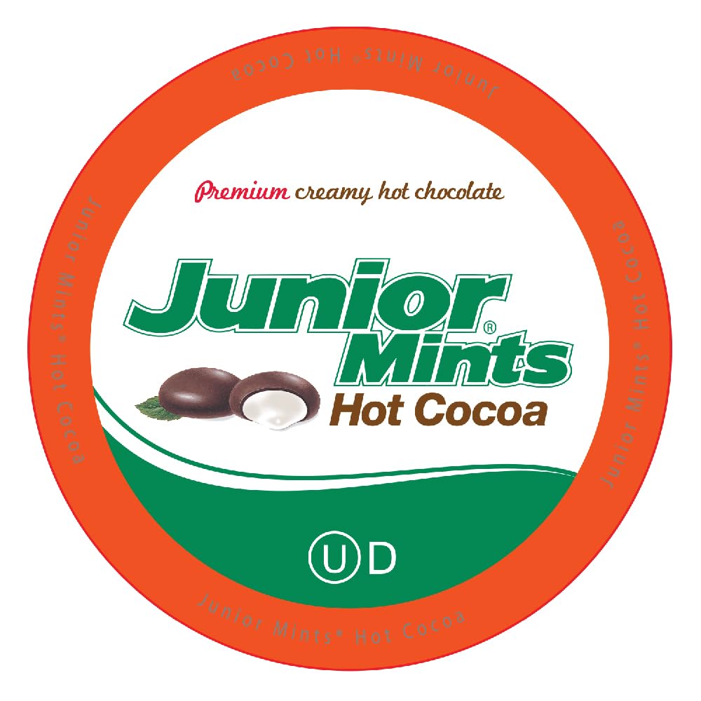 Tootsie Roll Junior Mints hot chocolate pod closeup for a quick minty cocoa treat at home.
