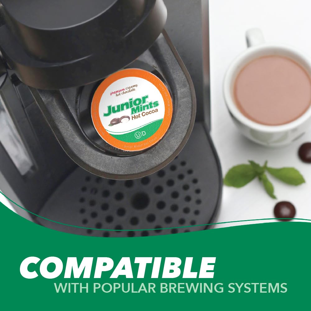 Tootsie Roll Junior Mints hot cocoa pods ideal for office breaks.