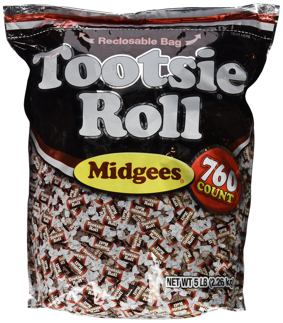 Tootsie Roll Midgees 5 lb bag ready for sharing at Halloween and parties.