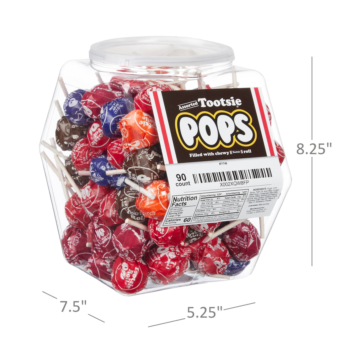Tootsie Roll Pops bulk candy jar, reusable tub ideal for storage or refills.