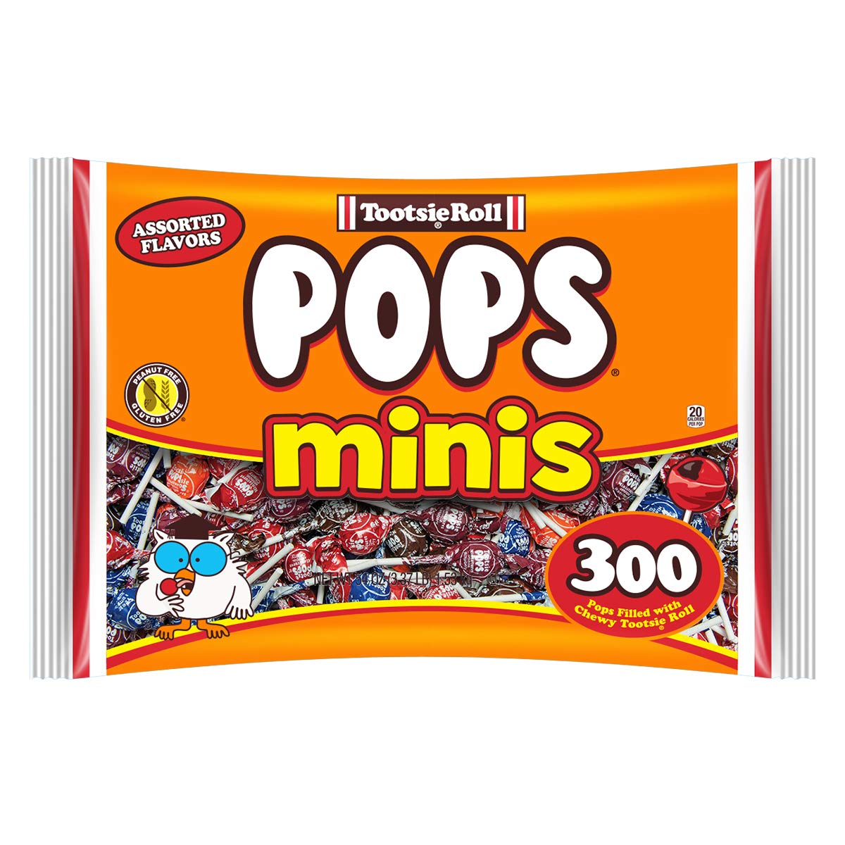 Tootsie Roll Pops Minis with chocolate center bag front, a convenient party candy.