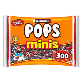 Tootsie Roll Pops Minis with chocolate center bag front, a convenient party candy.