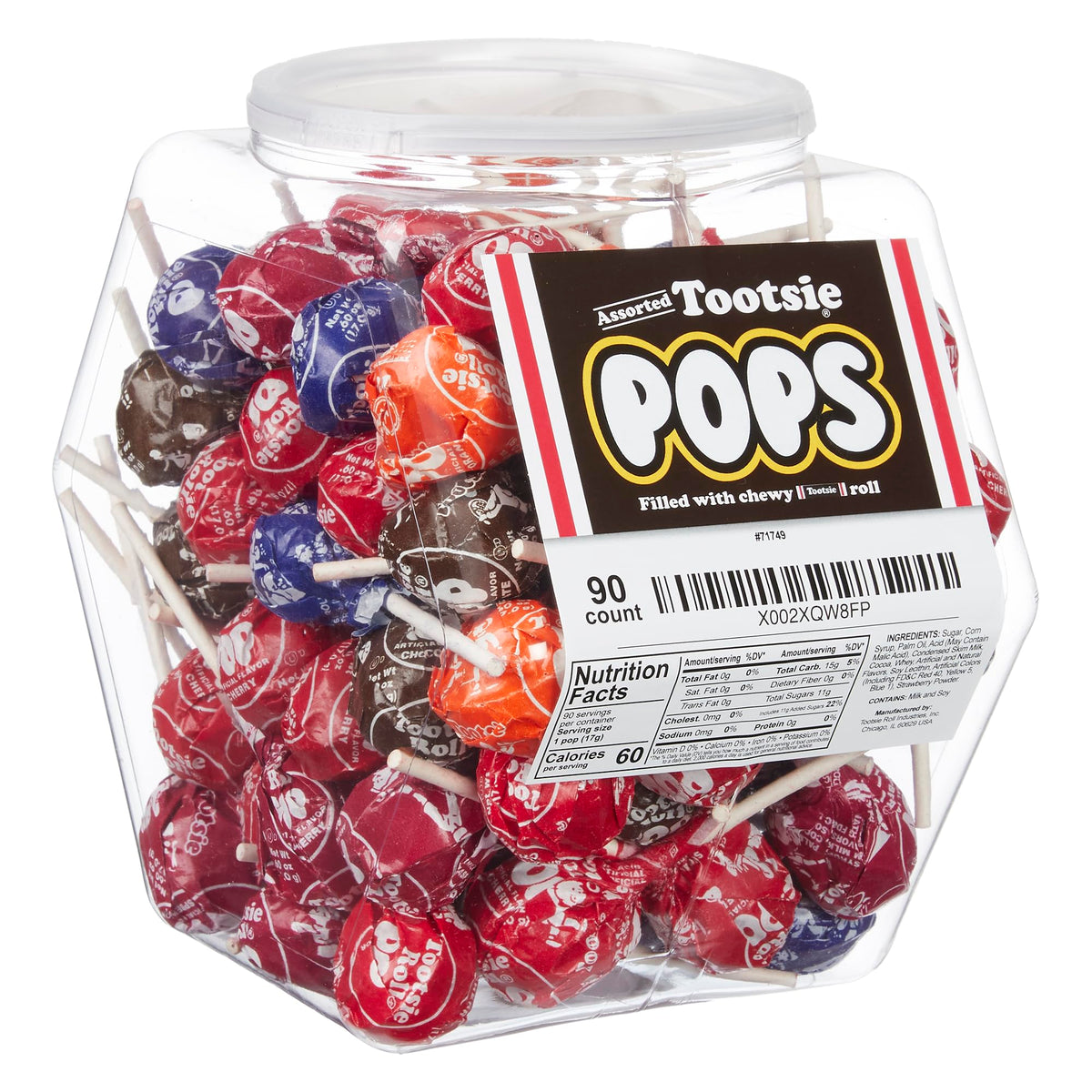 Tootsie Roll Pops variety pack tub front view for parties and easy refills.