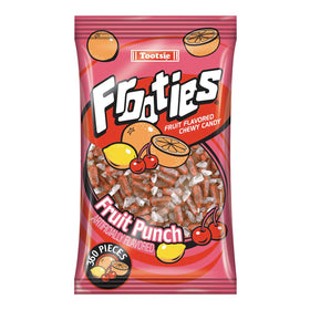 Tootsie Roll Red Frooties bag with colorful fruit chews for party snacking.