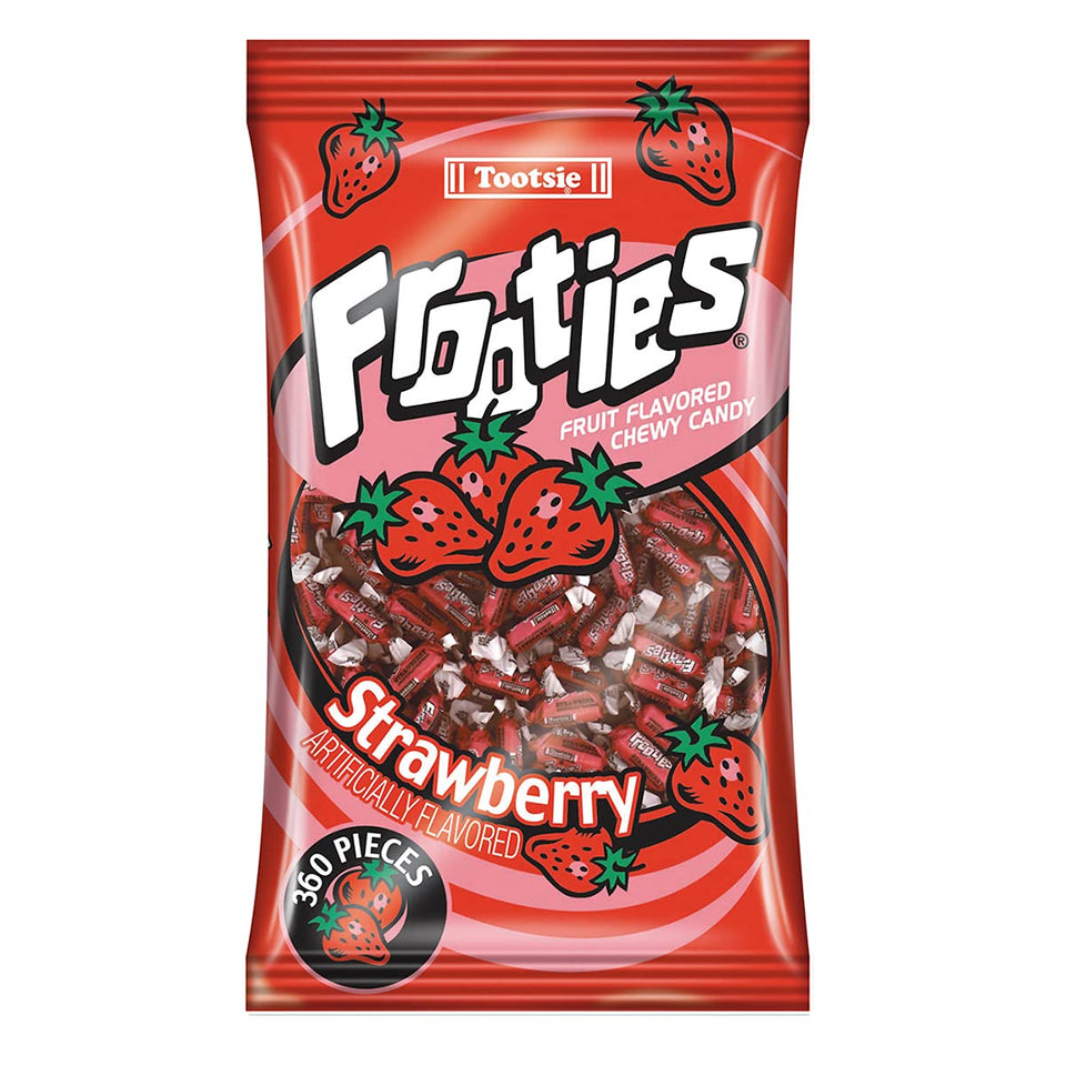 Tootsie Roll Strawberry Frooties 360-pack bag front for party favors.