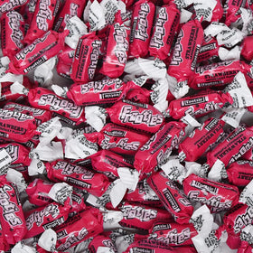 Tootsie Roll Strawberry Frooties closeup reveals bright red candy details.