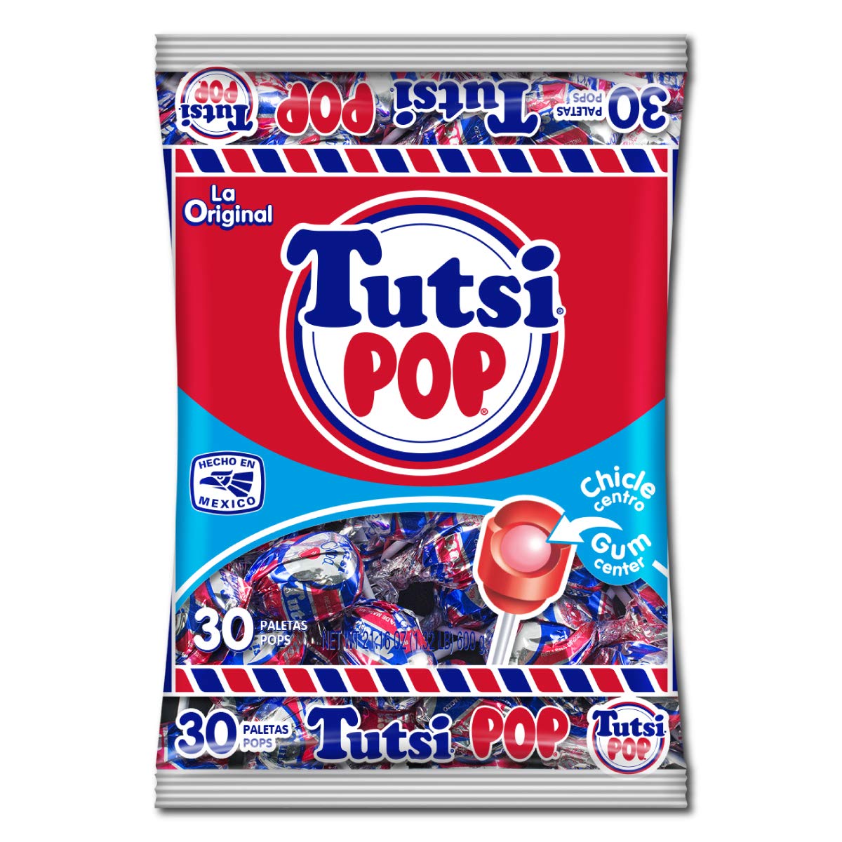 Tootsie Roll Tutsi Pop cherry flavor with gum center, perfect for sharing.