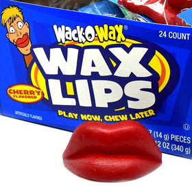 Tootsie Roll Wack-O-Wax Cherry Lips box back, shows contents and box details.