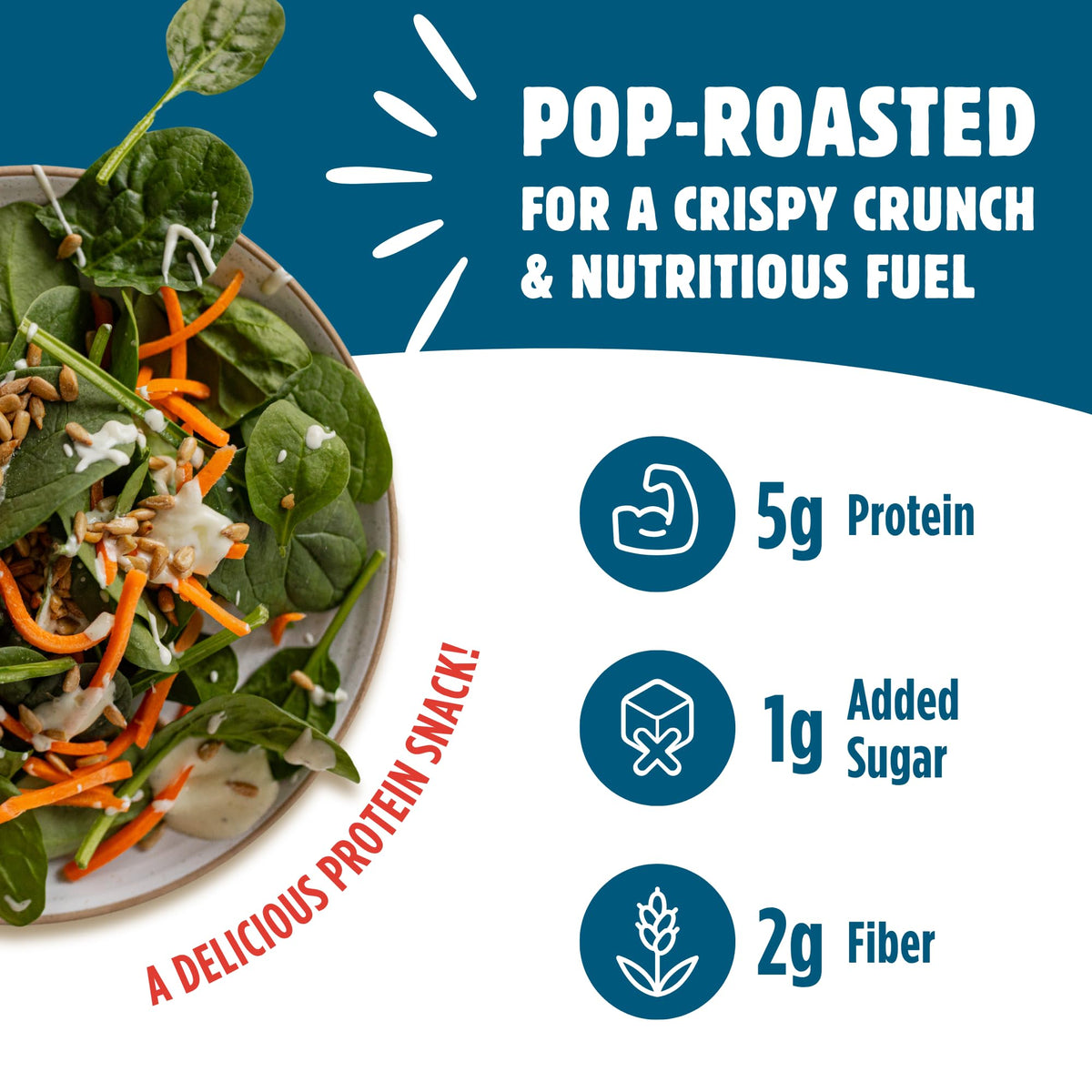Top Fox pop-roasted seeds – crisp texture and bold flavor.