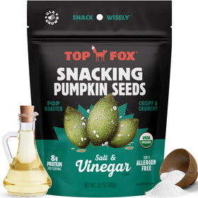 Top Fox pumpkin seeds in a salt and vinegar bag for on the go protein