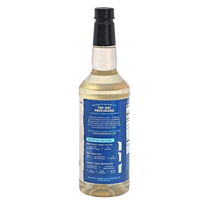 Top Hat East India Tonic Syrup pour over ice into club soda for a premium mocktail.
