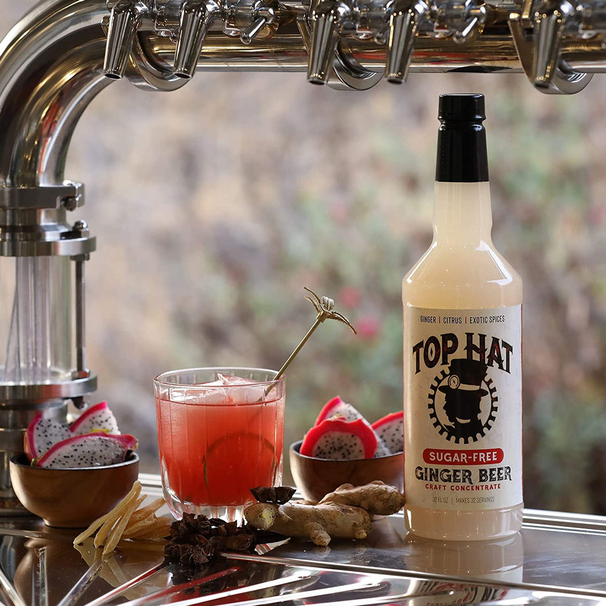 Top Hat Provisions at-home-bar recipe guide included behind bottle.