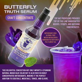 Top Hat Provisions Butterfly Truth Serum drink showcase demonstrates blue to indigo color shift in beverages.