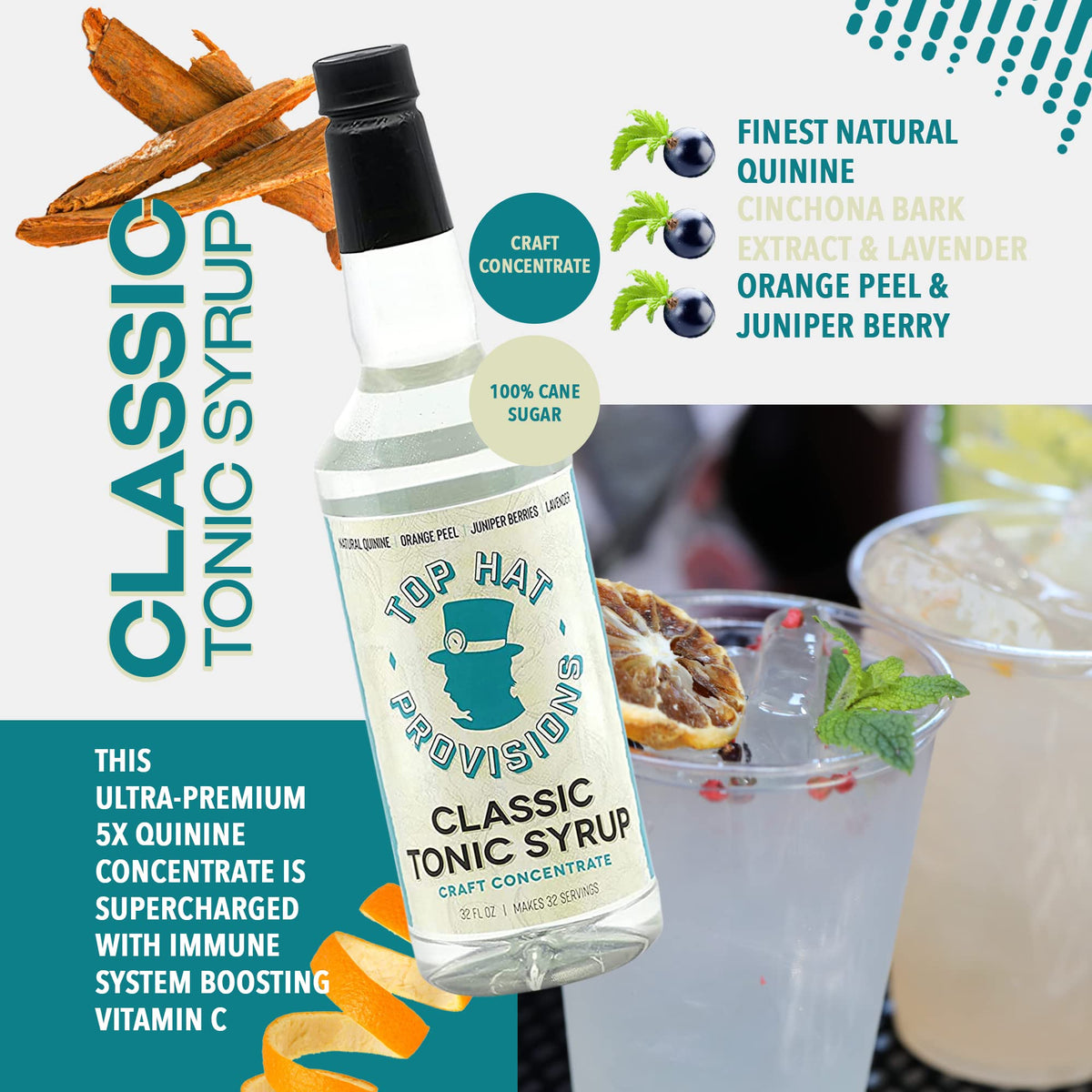 Top Hat Provisions 32oz bottle on a stylish home bar setup for effortless mixing.