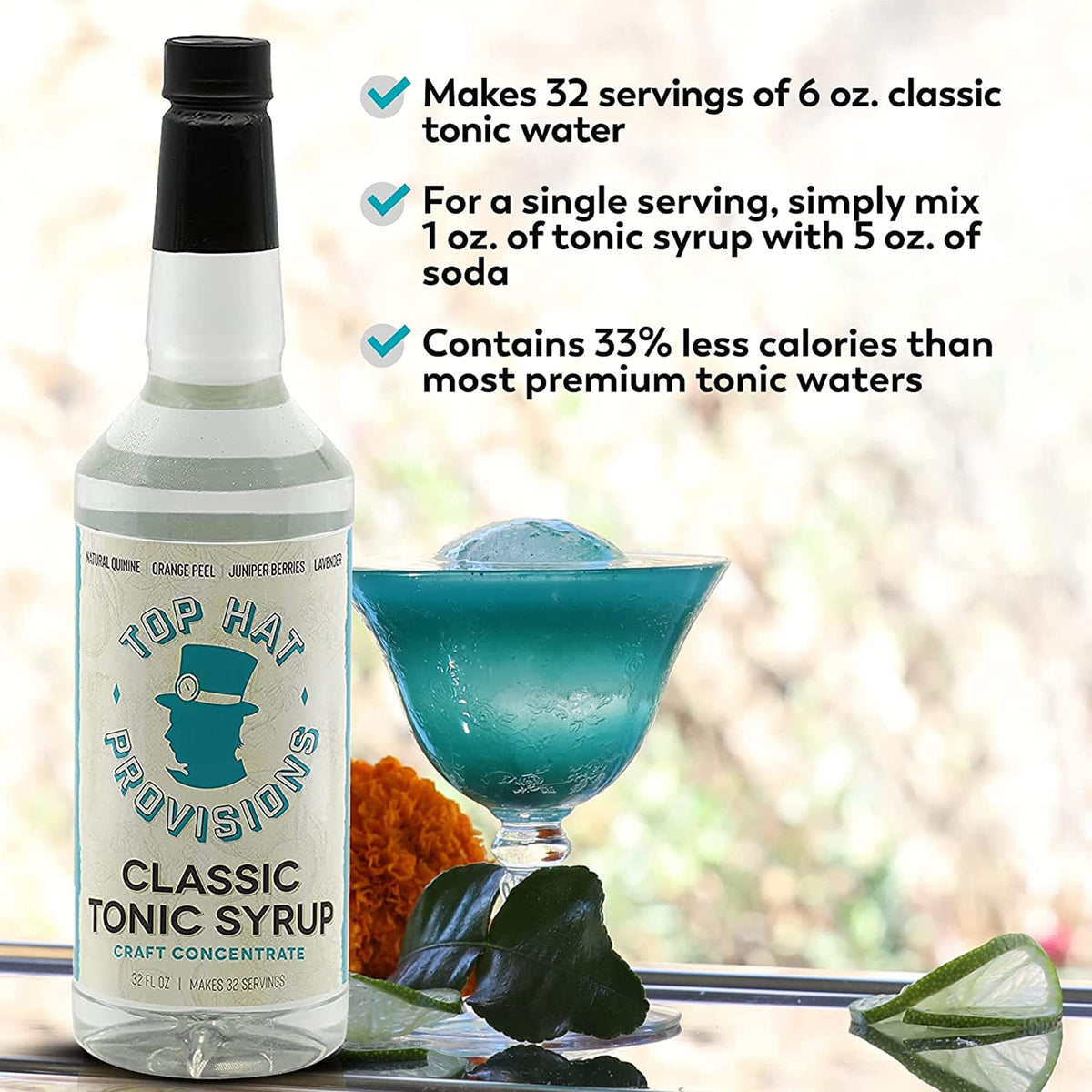 Top Hat Provisions tonic syrup with seltzer illustrating a handcrafted G&T.