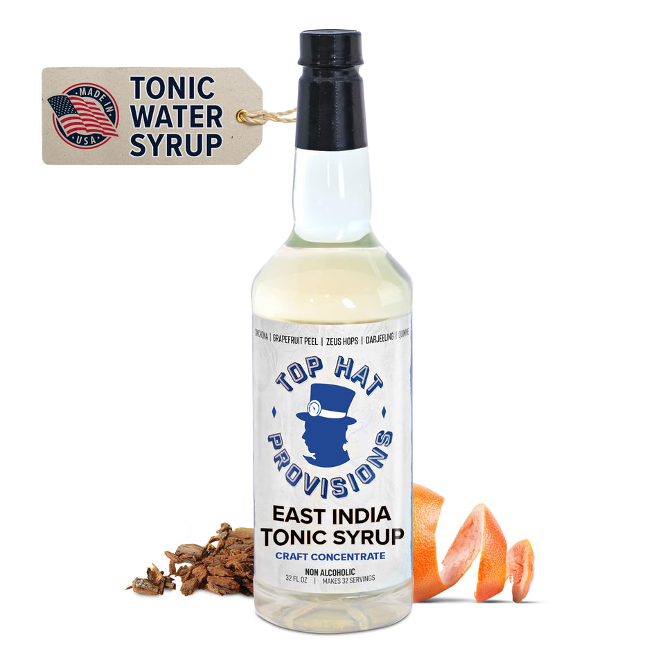 Top Hat Provisions East India Quinine Tonic Syrup bottle front for premium at-home tonic.