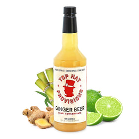 Top Hat Provisions ginger beer syrup bottle front view for crafting instant craft sodas at home.
