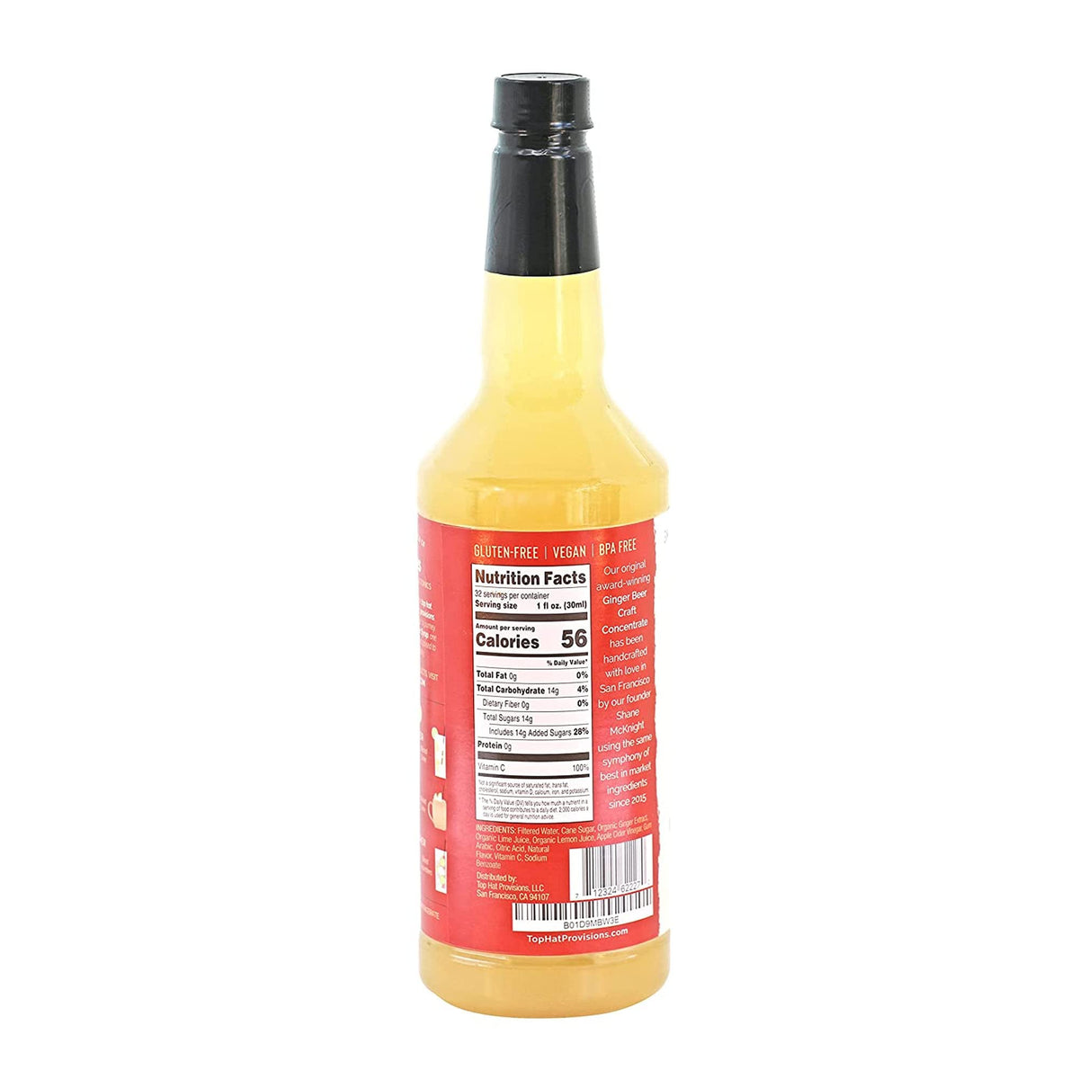 Close-up of the Top Hat Provisions label highlighting two gingers for bold flavor.