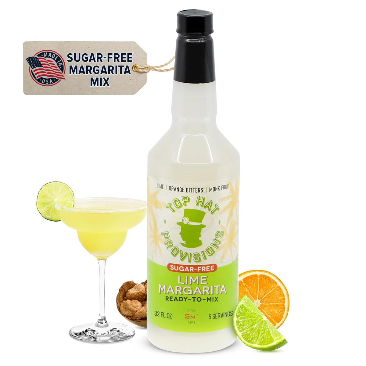 Top Hat Provisions Keto Lime Margarita Mix bottle for quick zero-calorie cocktails