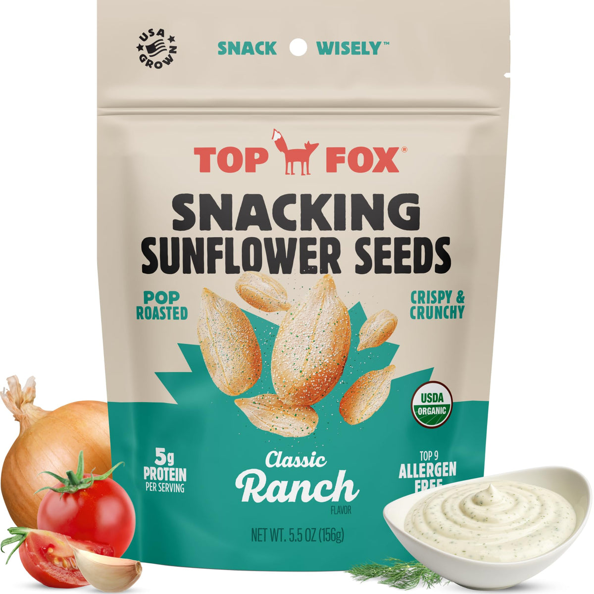 Top Fox Ranch Sunflower Seeds in a resealable pack for on-the-go crunch.