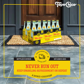 Chilled Topo Chico Sabores Tropical Mango pour over ice for cooling refreshment