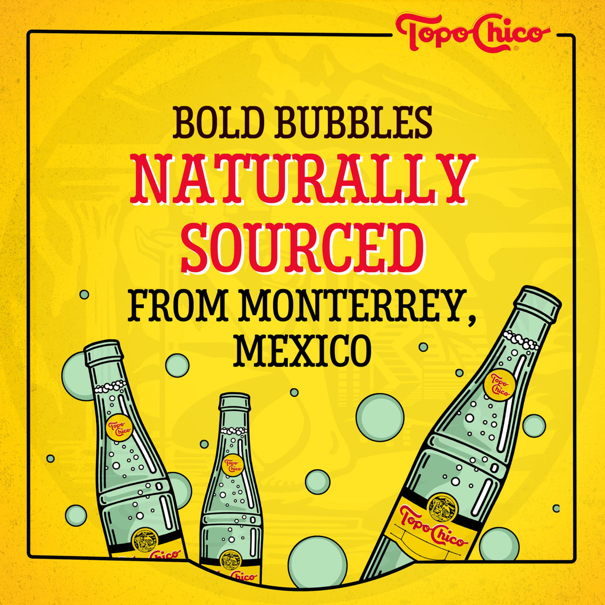 Glass poured Topo Chico Sabores Tropical Mango showing refreshing effervescence