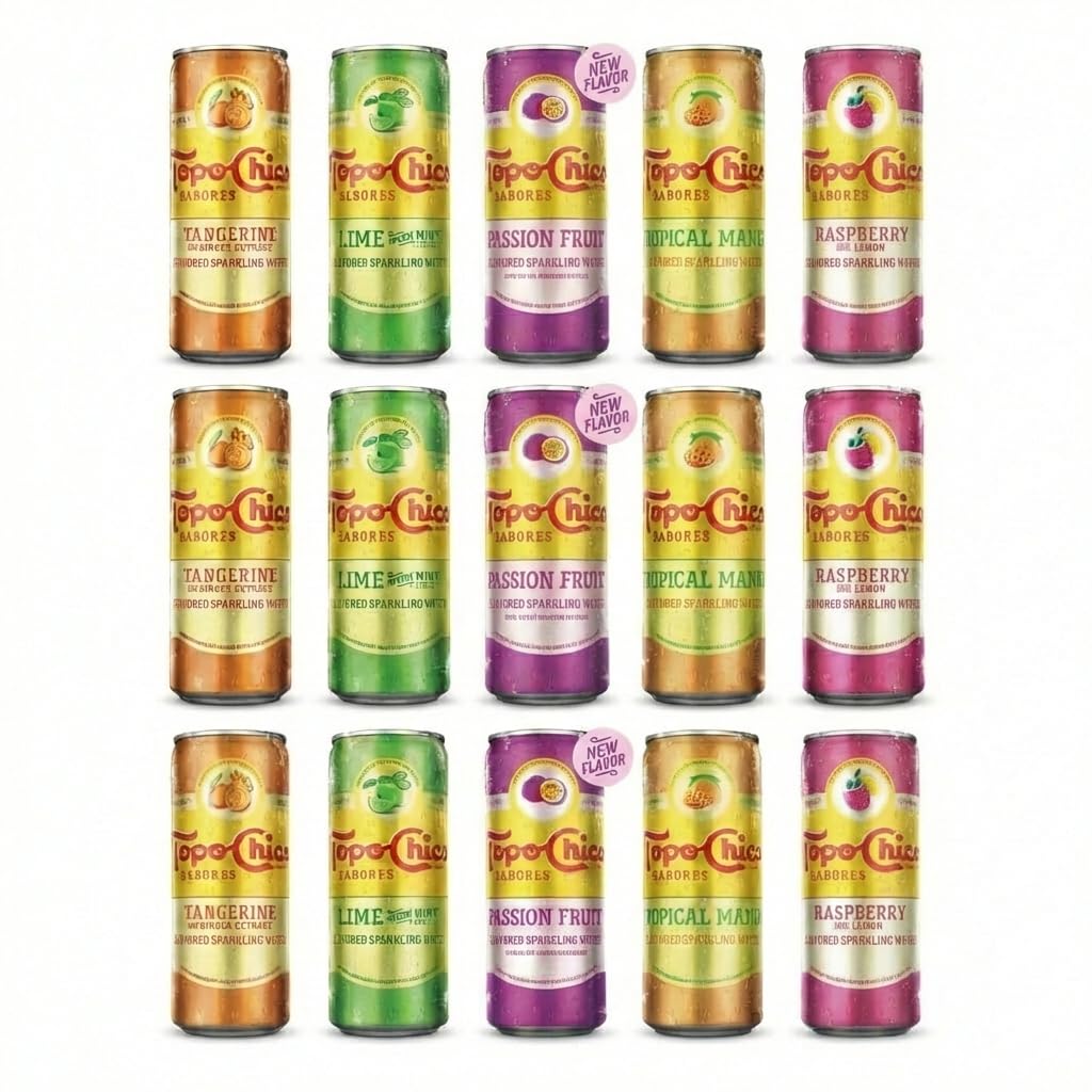 Topo Chico variety pack front view showing a range of flavors for easy selection