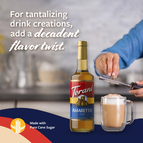Torani Amaretto syrup over dessert like ice cream or tiramisu