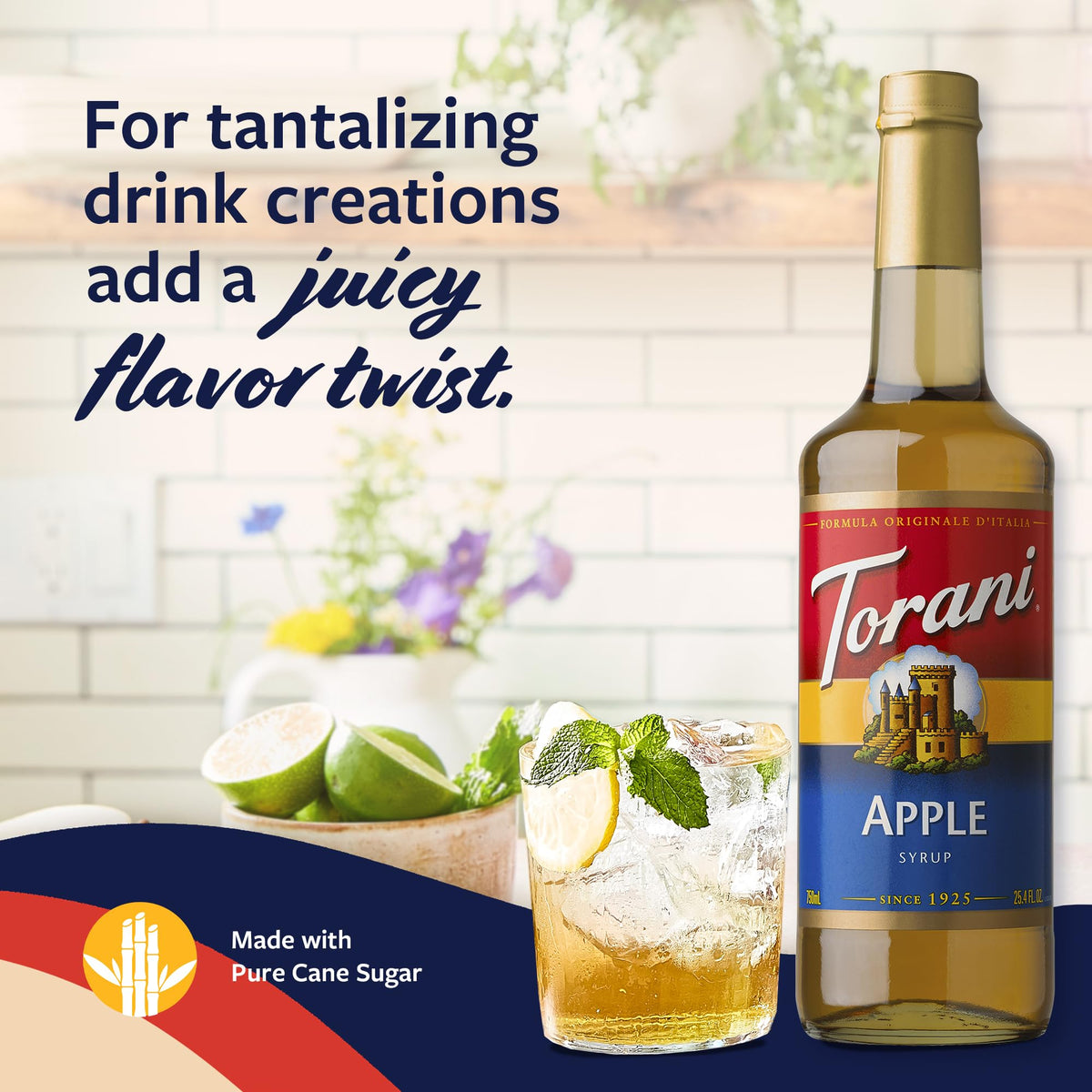 Cocktail setup featuring Torani syrup for balanced apple notes.