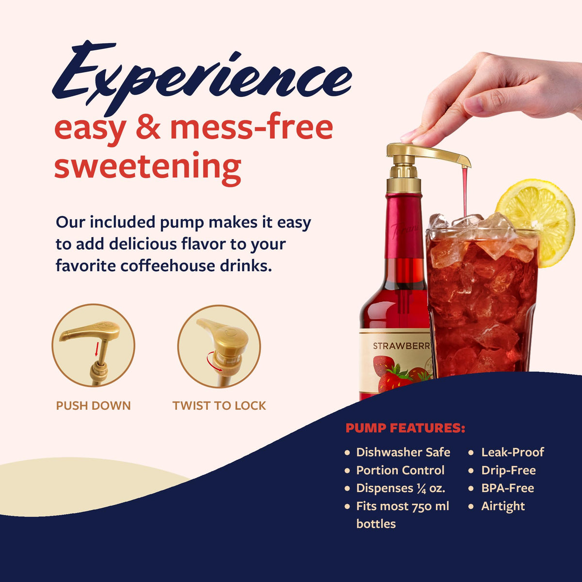 Barista-style beverage setup using Torani strawberry syrup