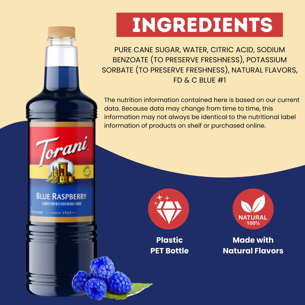 Cocktail featuring Torani Blue Raspberry Syrup with bright hue