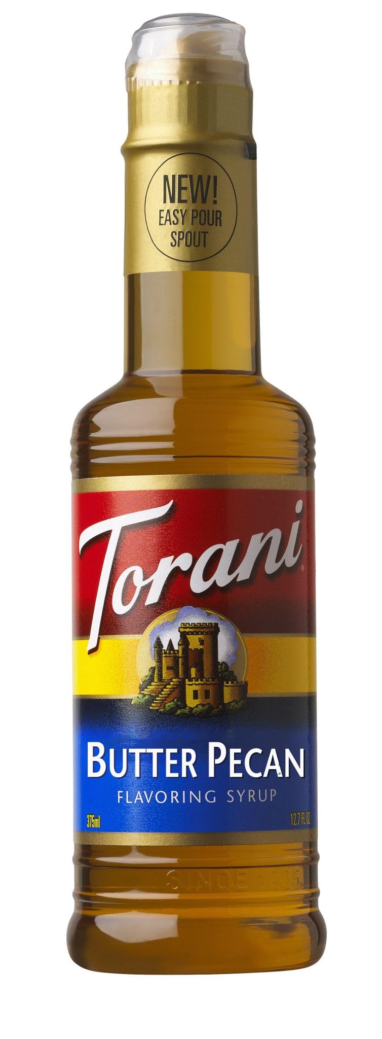 Torani Butter Pecan Syrup bottle enhances coffee with rich pecan flavor and dessert accents.