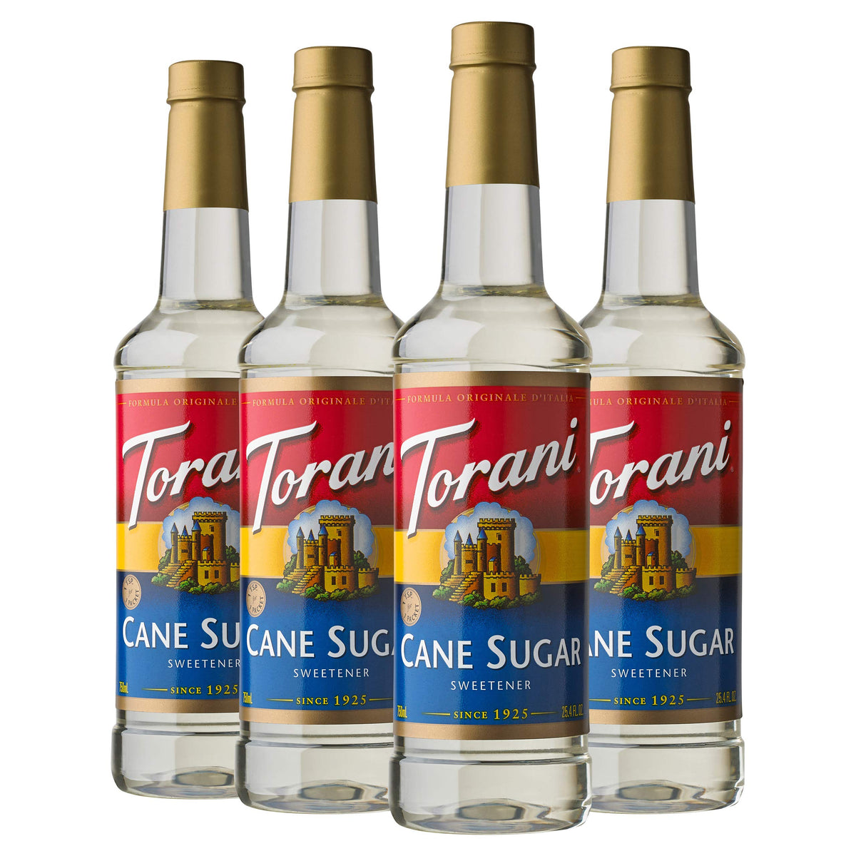 Torani cane sugar syrup bottle for versatile coffee, tea, and cocktails.