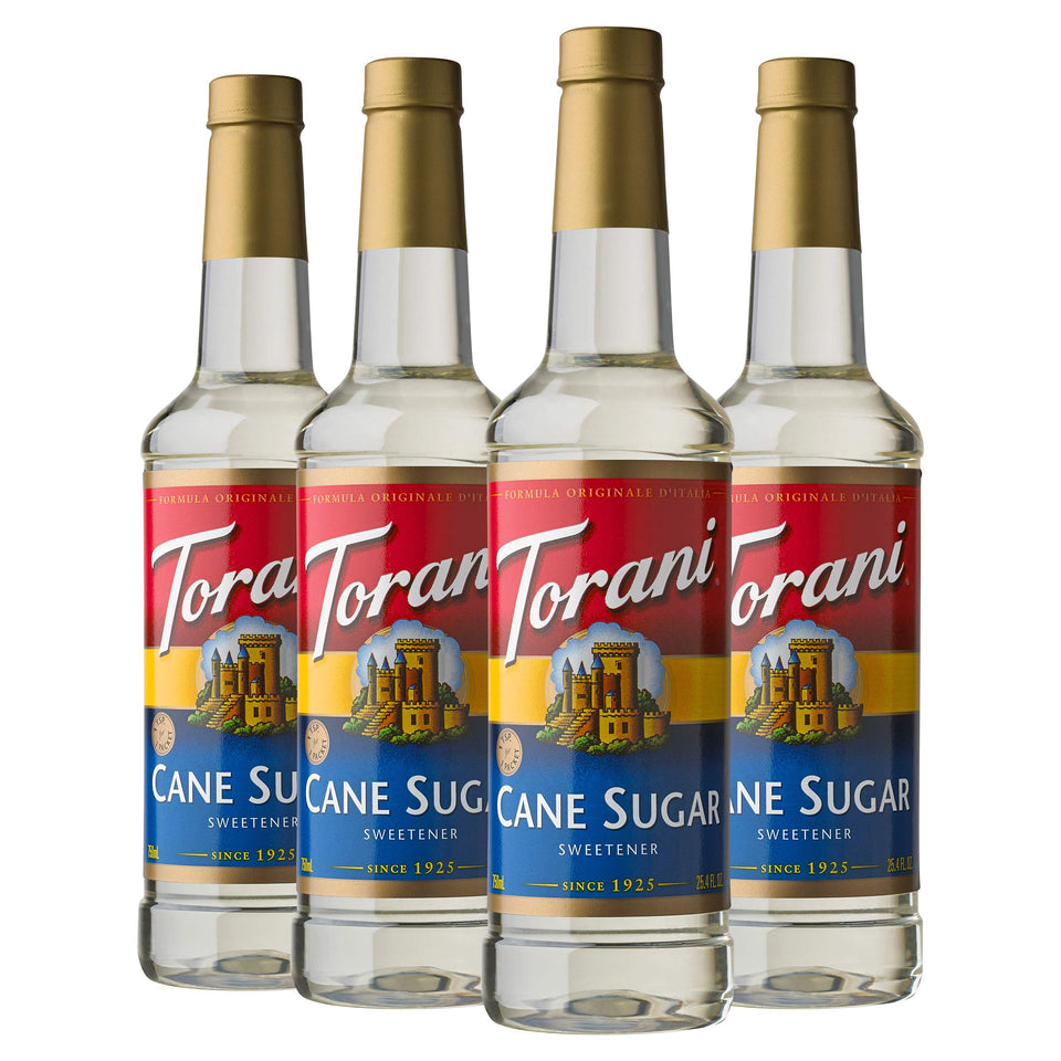 Torani cane sugar syrup bottle for versatile coffee, tea, and cocktails.