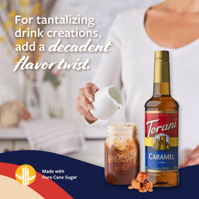 Torani caramel syrup in latte to showcase café-level sweetness