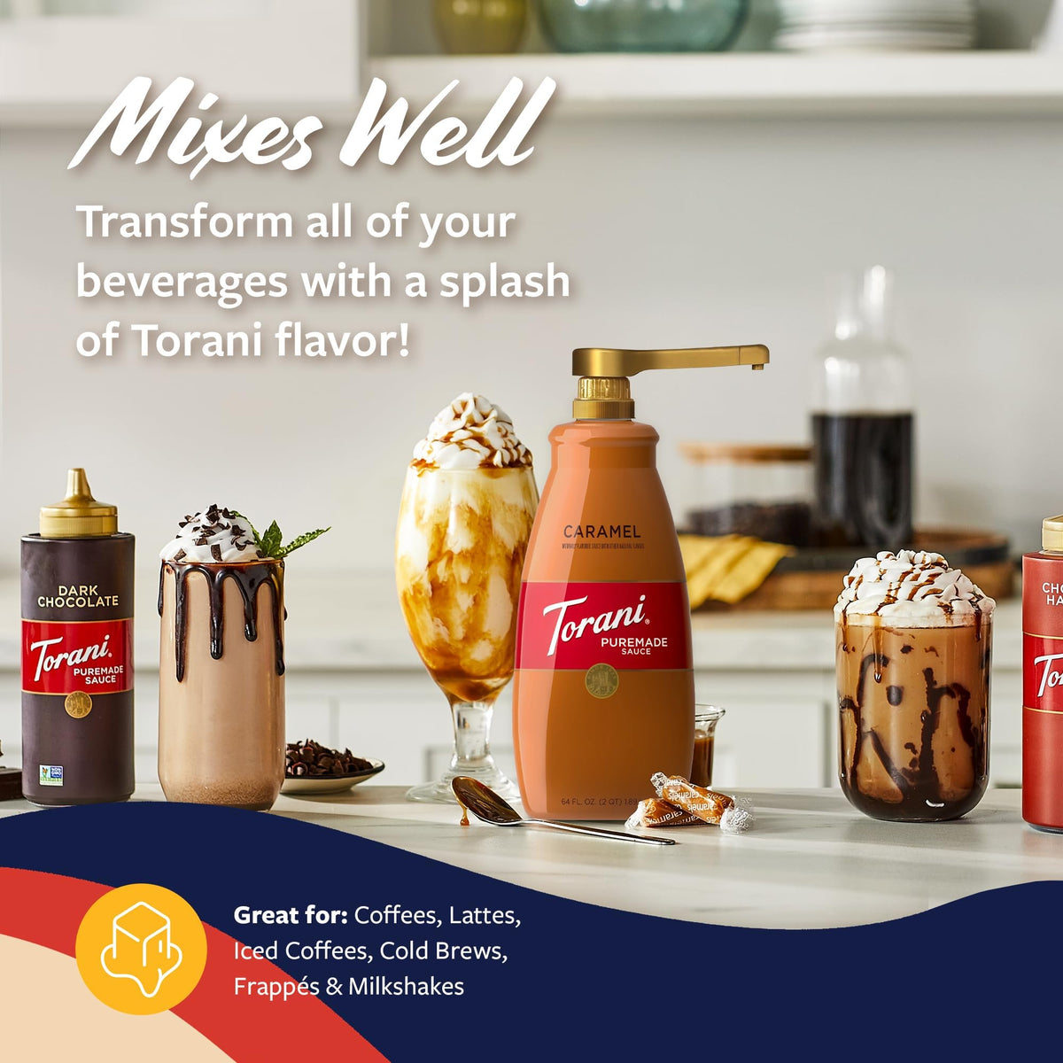 Torani caramel sauce adds flavor to cold foam and iced drinks