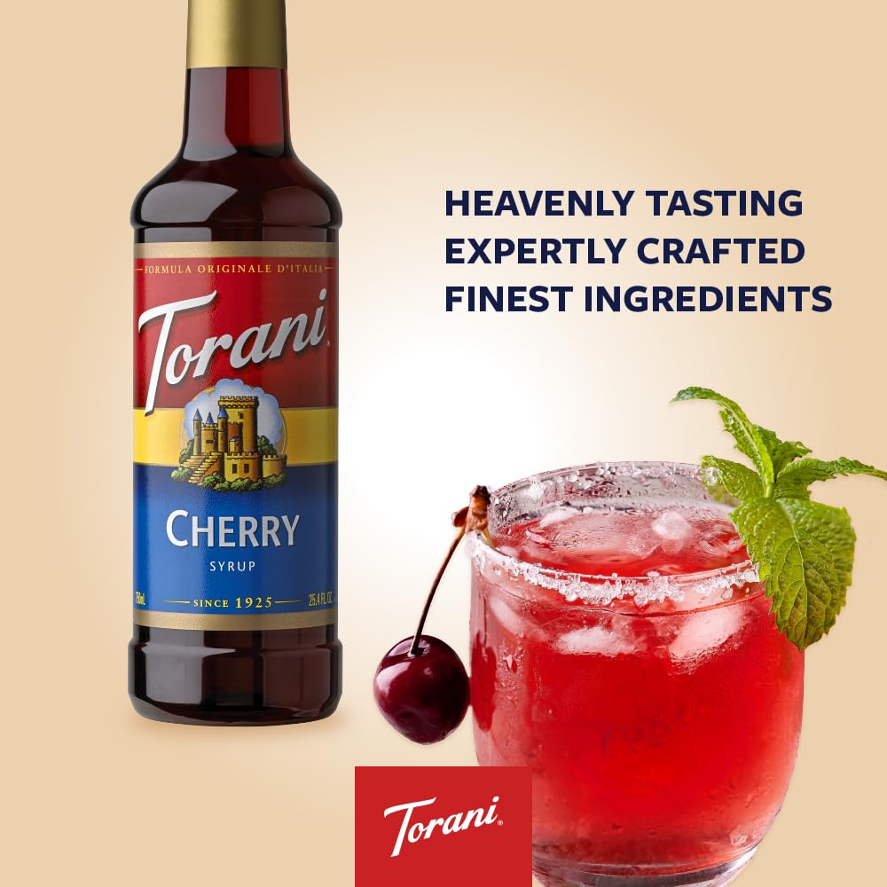 Torani Cherry Syrup aroma and color ideal for coffeehouse drinks.