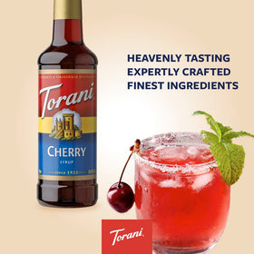 Torani Cherry Syrup aroma and color ideal for coffeehouse drinks.