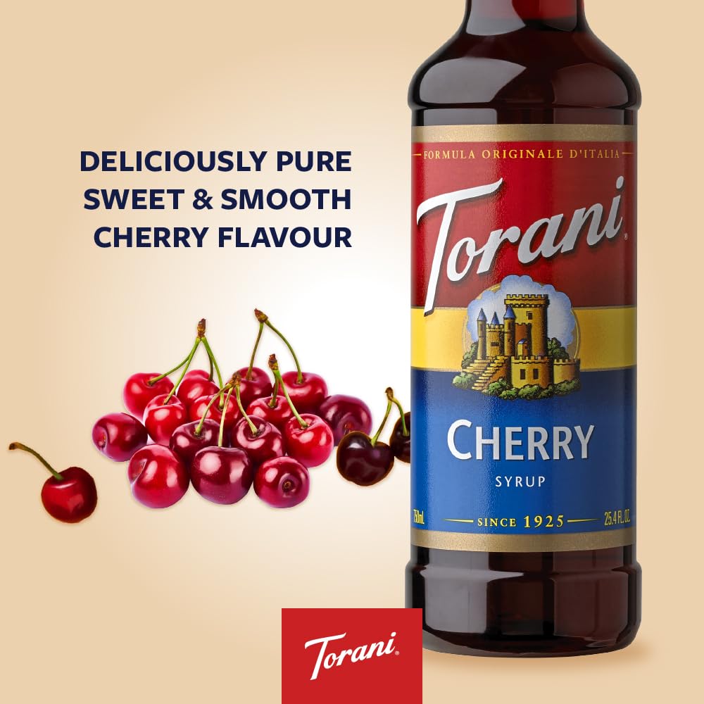 Torani Cherry Syrup deep red hue evokes ripe cherries.