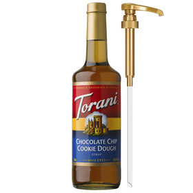 Torani Chocolate Chip Cookie Dough syrup bottle with pump for mess-free dispensing.