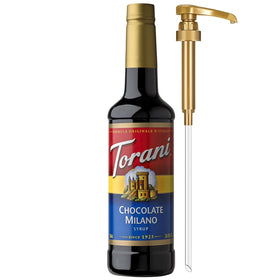 Torani Chocolate Milano Syrup bottle with pump for easy pouring