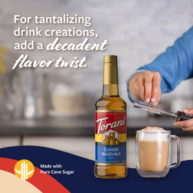 Torani Hazelnut Syrup swirls into a dessert topping with toasted notes.