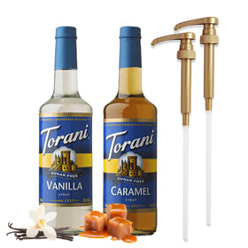 Torani Coffee Syrup Variety Pack with two pumps for easy flavoring in daily beverages.