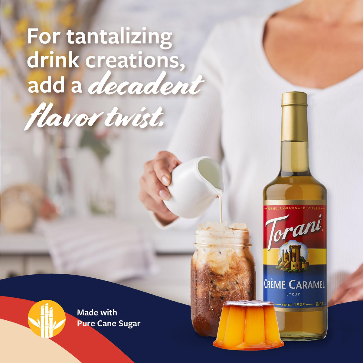 Iced coffee enhanced with Torani Creme Caramel syrup for layered sweetness