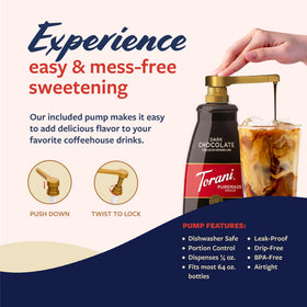 Torani dark chocolate sauce enhancing coffeehouse drinks at home