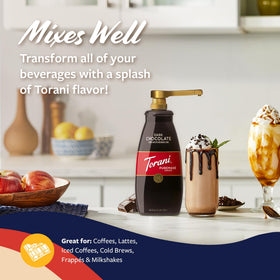 Torani dark chocolate sauce added to mochas for bold flavor