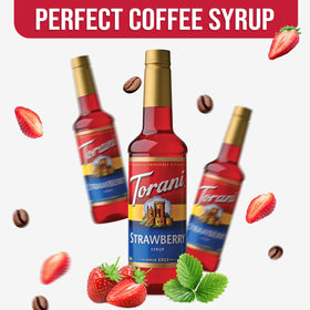 Syrup bottle beside dessert to showcase topping and flavor enhancement.