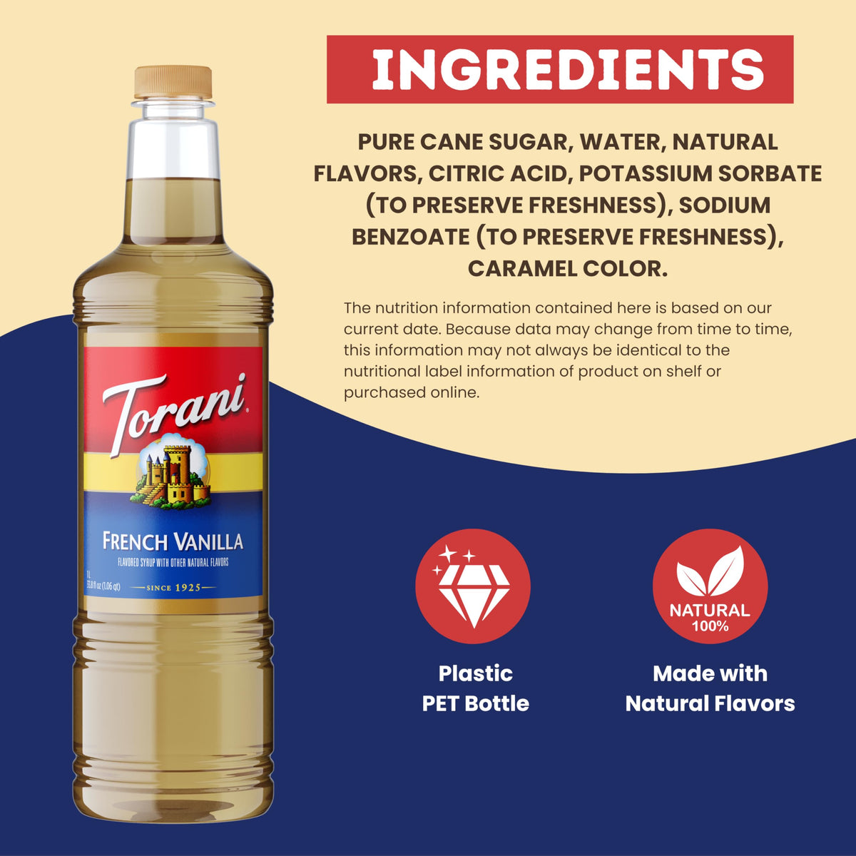 Torani French Vanilla Syrup drizzle over dessert for bakery-inspired sweetness